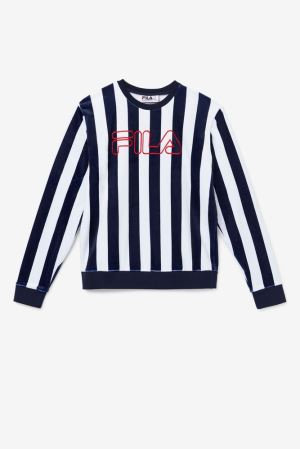 FILA Socca Velour Crew Sweatshirts Navy / White,Mens Clothing | CA.VMTUIA705